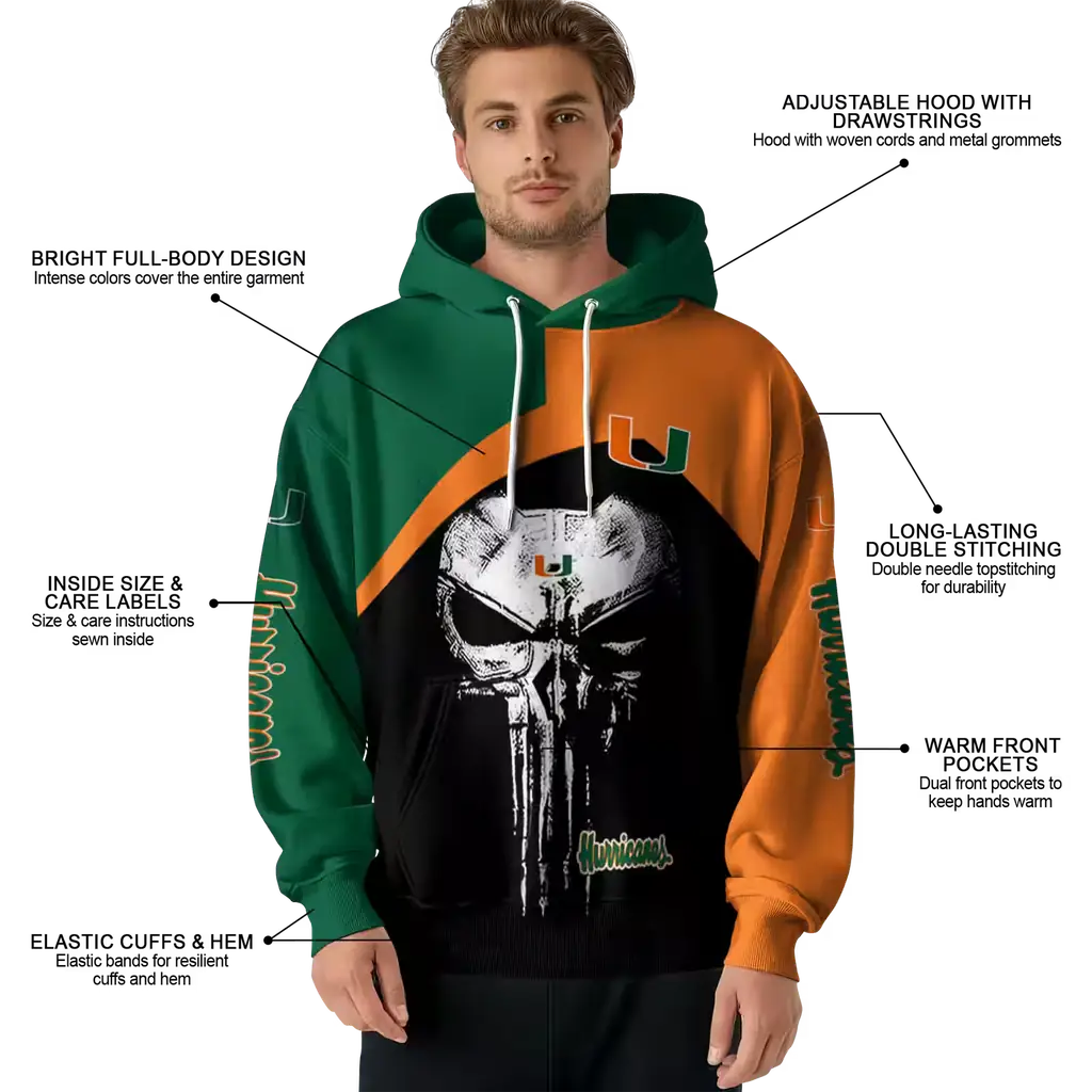 miami hurricanes skull punisher green black hoodie latest model miami hurricanes skull punisher green black hoodie latest model