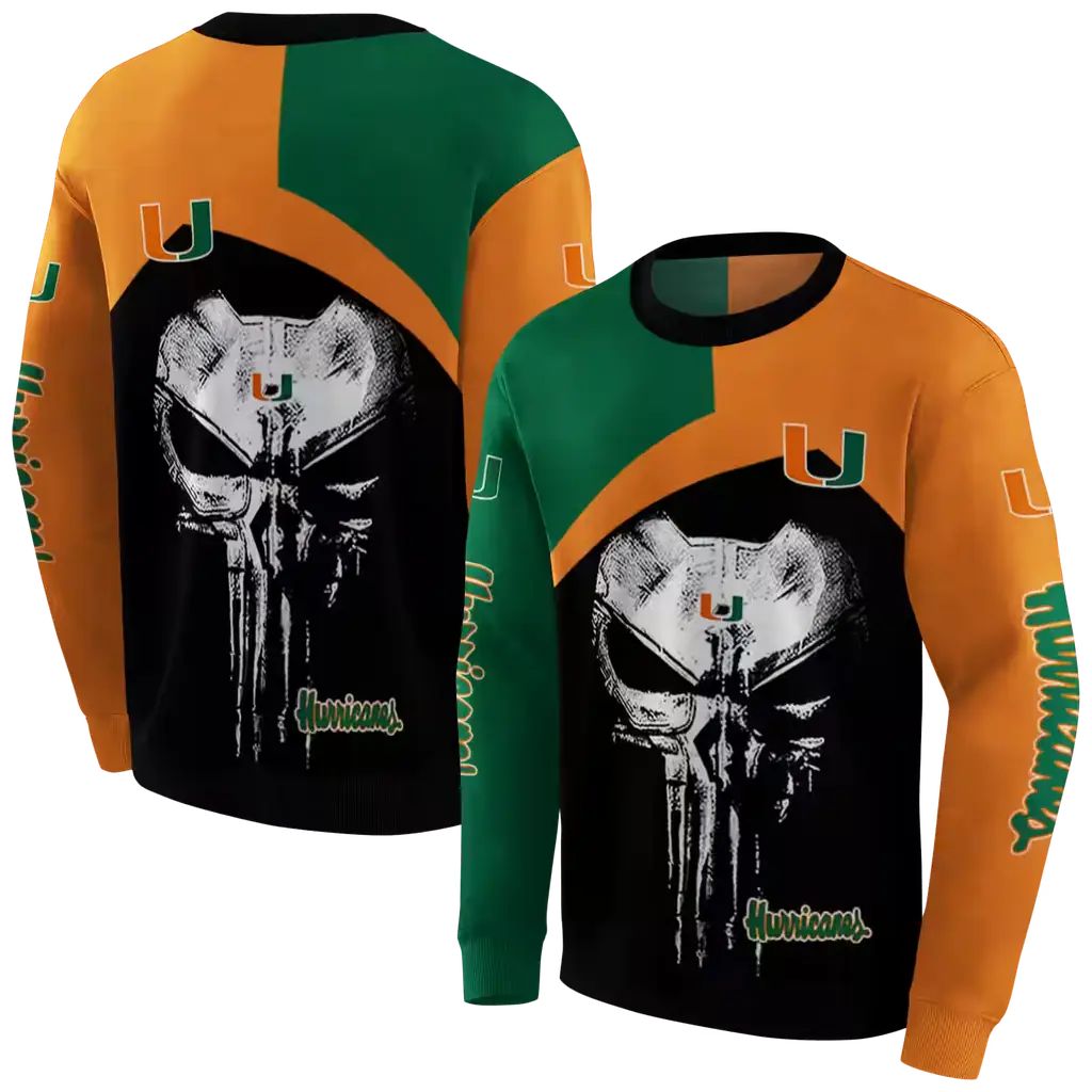 miami hurricanes skull punisher green black hoodie premium grade miami hurricanes skull punisher green black hoodie premium grade