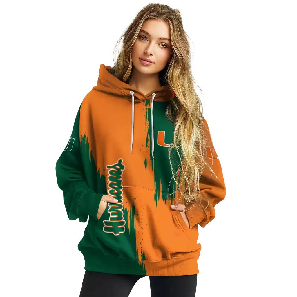 miami hurricanes splatter effect orange hoodie high quality miami hurricanes splatter effect orange hoodie high quality
