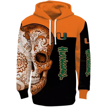 miami hurricanes sugar skull orange black hoodie best selling