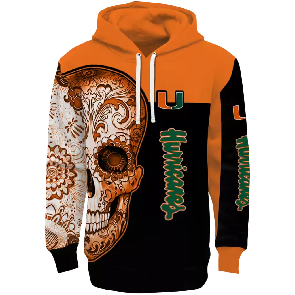 miami hurricanes sugar skull orange black hoodie best selling miami hurricanes sugar skull orange black hoodie best selling