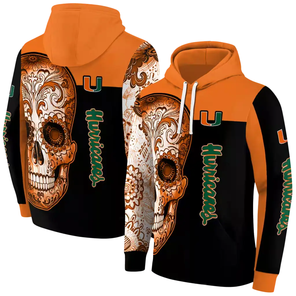 miami hurricanes sugar skull orange black hoodie fashion forward miami hurricanes sugar skull orange black hoodie fashion forward