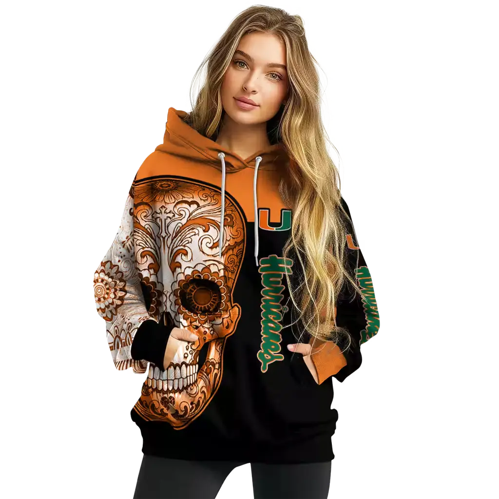 miami hurricanes sugar skull orange black hoodie high quality miami hurricanes sugar skull orange black hoodie high quality