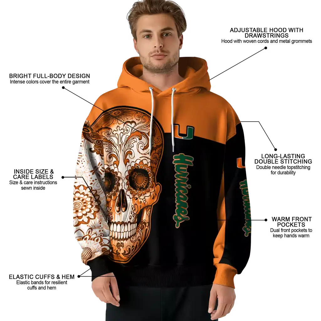 miami hurricanes sugar skull orange black hoodie latest model miami hurricanes sugar skull orange black hoodie latest model