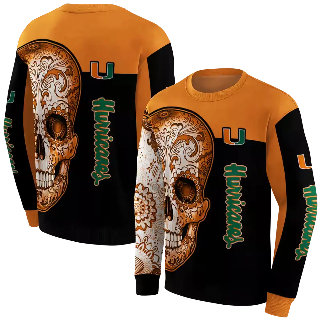 miami hurricanes sugar skull orange black hoodie premium grade miami hurricanes sugar skull orange black hoodie premium grade