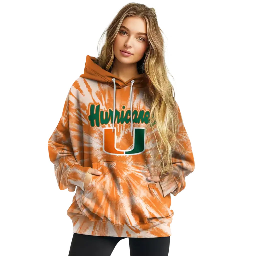 miami hurricanes tie dye pattern orange hoodie high quality miami hurricanes tie dye pattern orange hoodie high quality