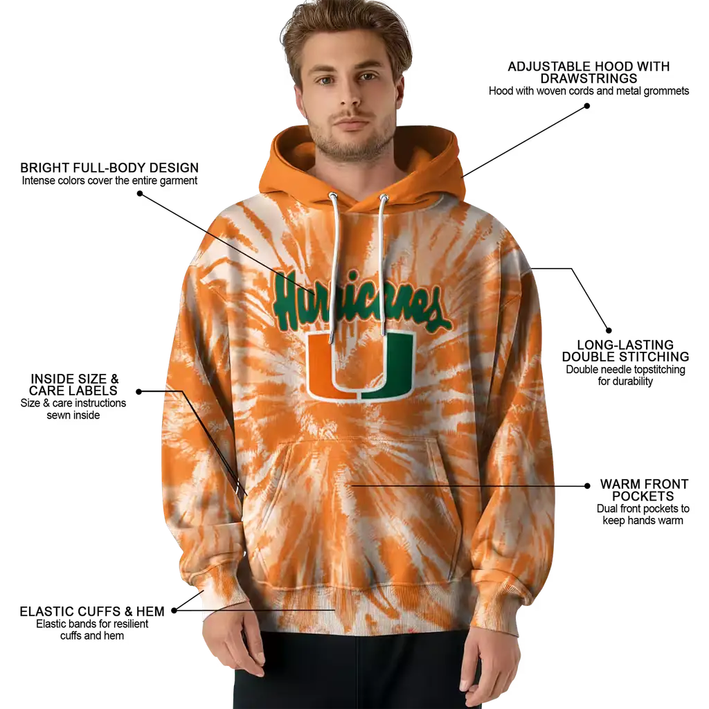miami hurricanes tie dye pattern orange hoodie latest model miami hurricanes tie dye pattern orange hoodie latest model