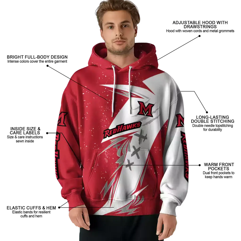 miami redhawks dynamic slash red white hoodie latest model miami redhawks dynamic slash red white hoodie latest model