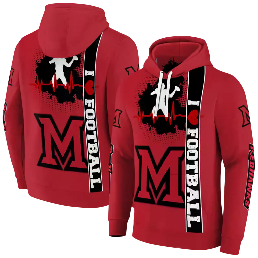 miami redhawks football heartbeat red hoodie fashion forward miami redhawks football heartbeat red hoodie fashion forward