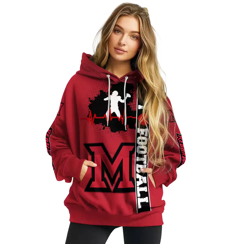 miami redhawks football heartbeat red hoodie high quality miami redhawks football heartbeat red hoodie high quality