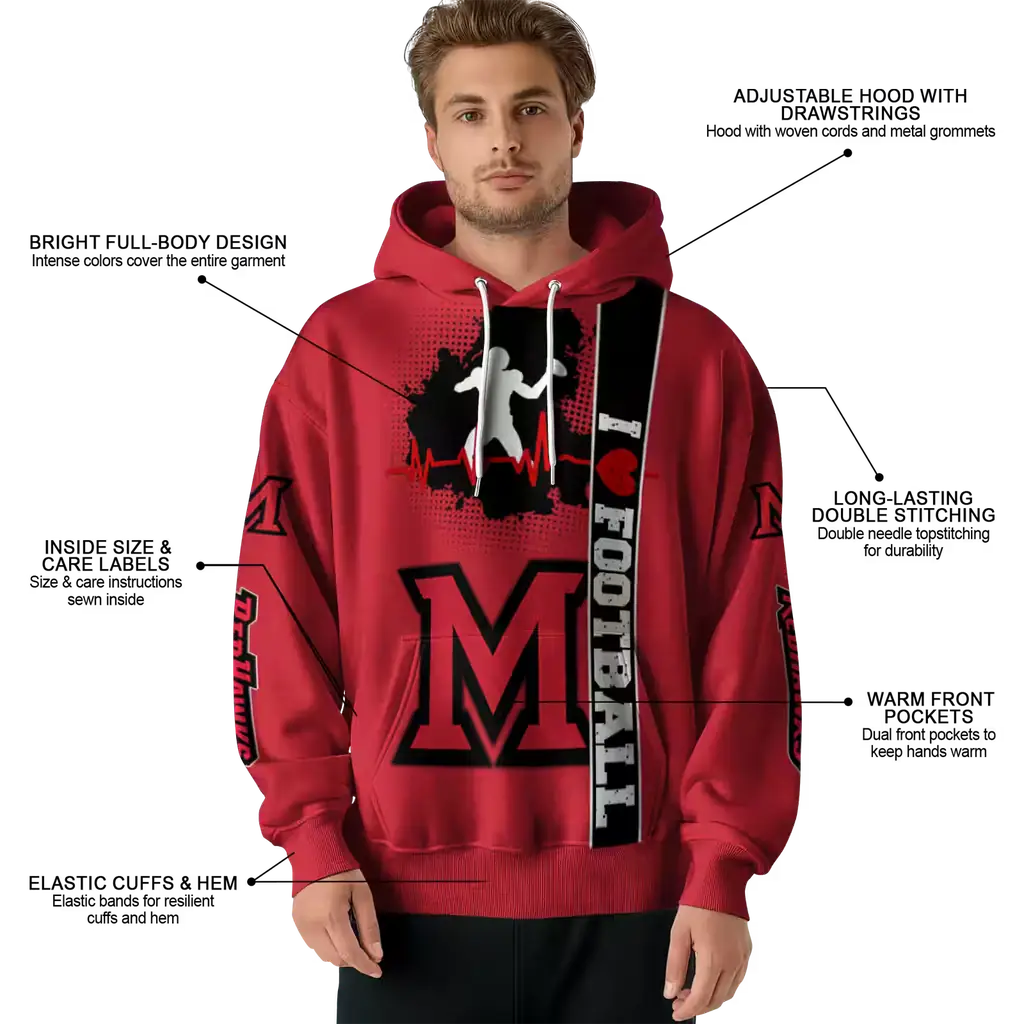 miami redhawks football heartbeat red hoodie latest model miami redhawks football heartbeat red hoodie latest model