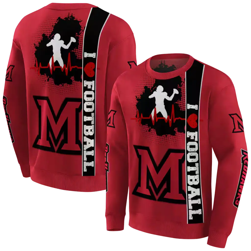 miami redhawks football heartbeat red hoodie premium grade miami redhawks football heartbeat red hoodie premium grade