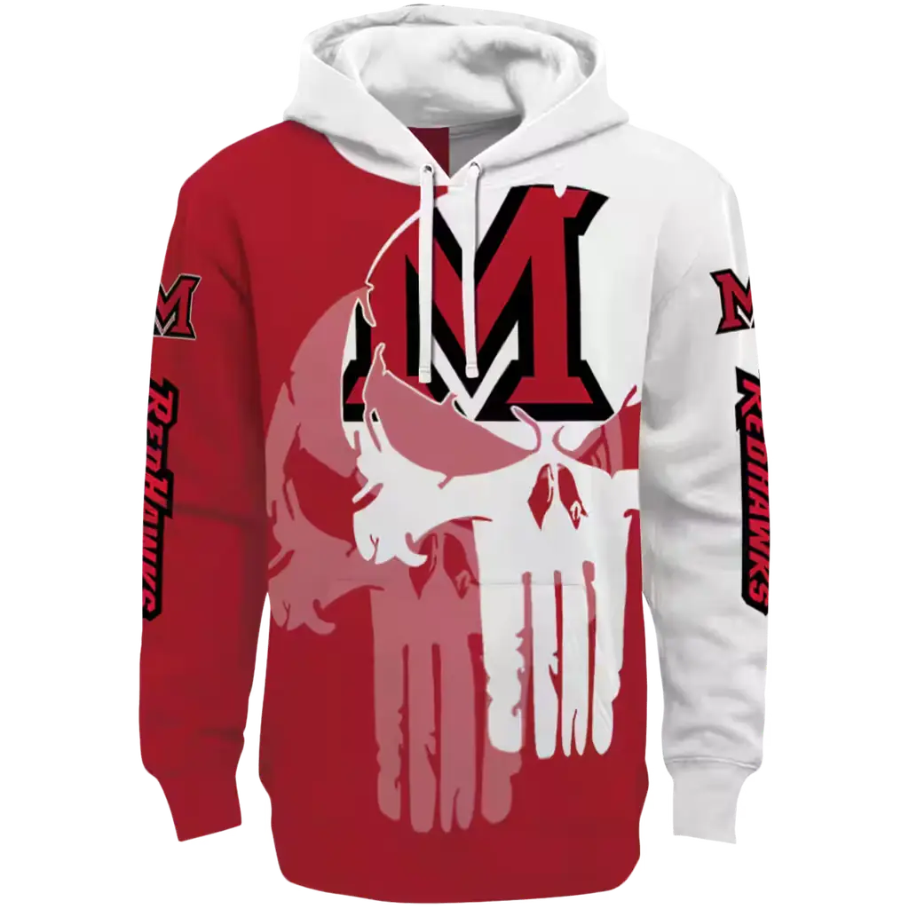 miami redhawks graphic punisher red white hoodie best selling miami redhawks graphic punisher red white hoodie best selling