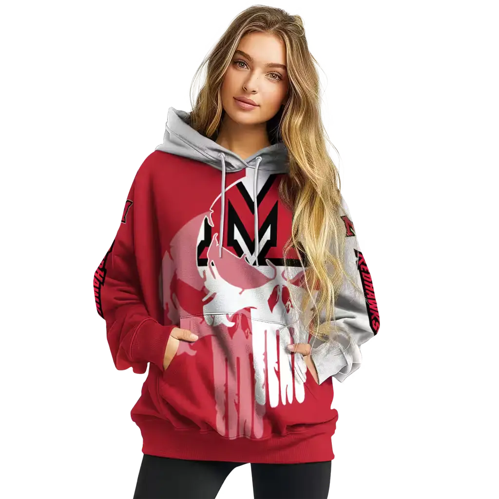 miami redhawks graphic punisher red white hoodie high quality miami redhawks graphic punisher red white hoodie high quality