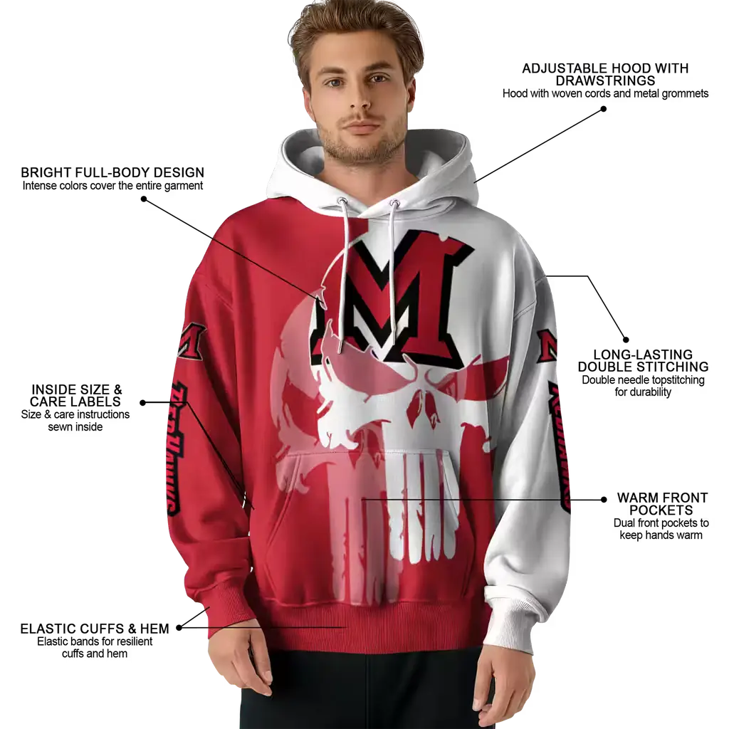 miami redhawks graphic punisher red white hoodie latest model miami redhawks graphic punisher red white hoodie latest model