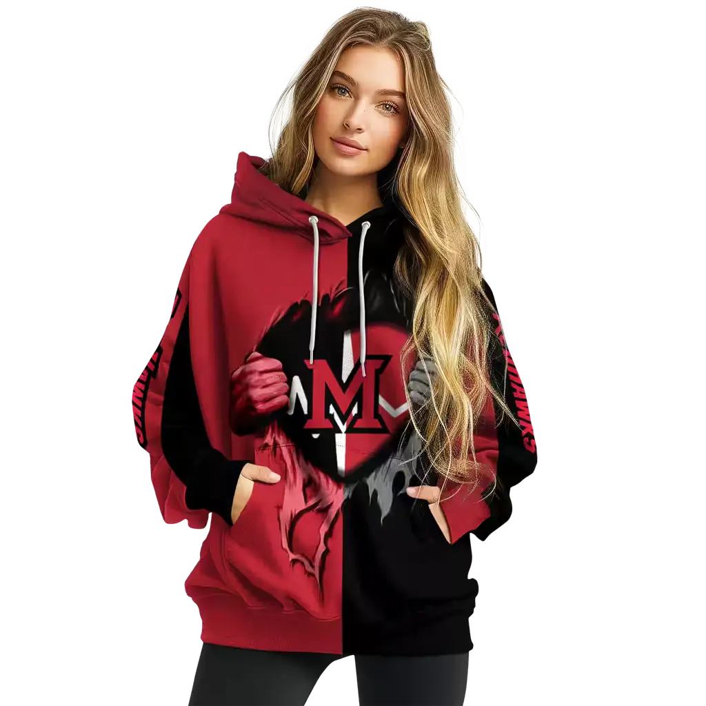 miami redhawks heartbeat graphic red hoodie high quality miami redhawks heartbeat graphic red hoodie high quality