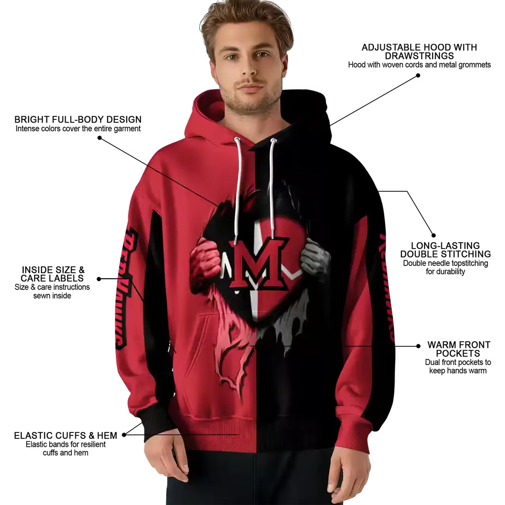miami redhawks heartbeat graphic red hoodie latest model miami redhawks heartbeat graphic red hoodie latest model