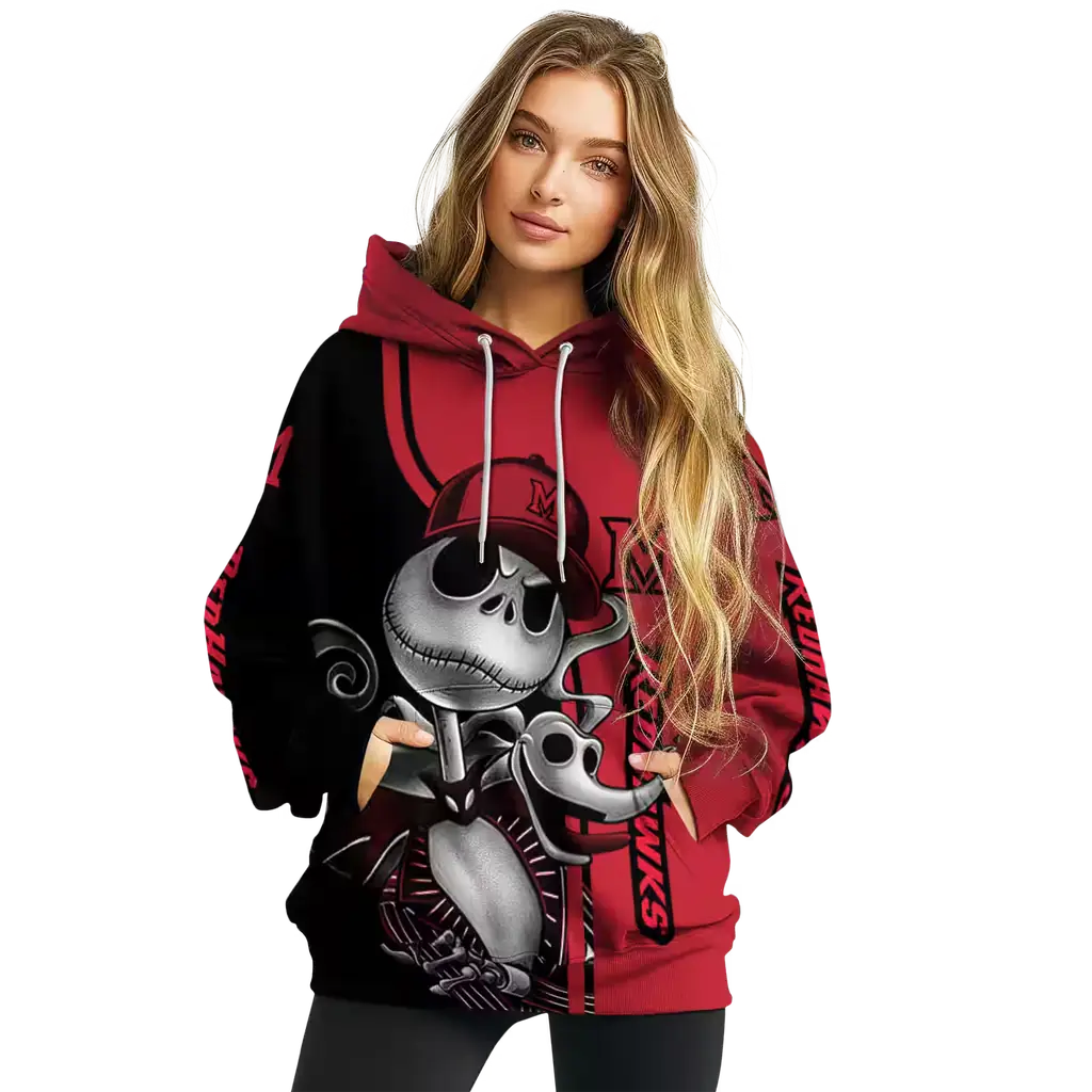 miami redhawks jack skellington red hoodie high quality miami redhawks jack skellington red hoodie high quality