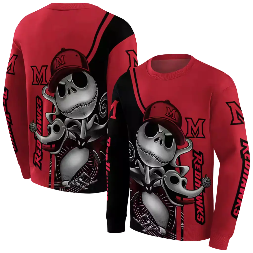 miami redhawks jack skellington red hoodie premium grade miami redhawks jack skellington red hoodie premium grade
