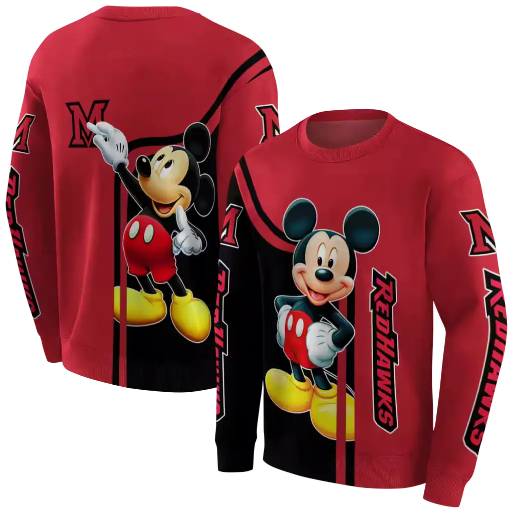 miami redhawks mickey mouse red black hoodie premium grade miami redhawks mickey mouse red black hoodie premium grade
