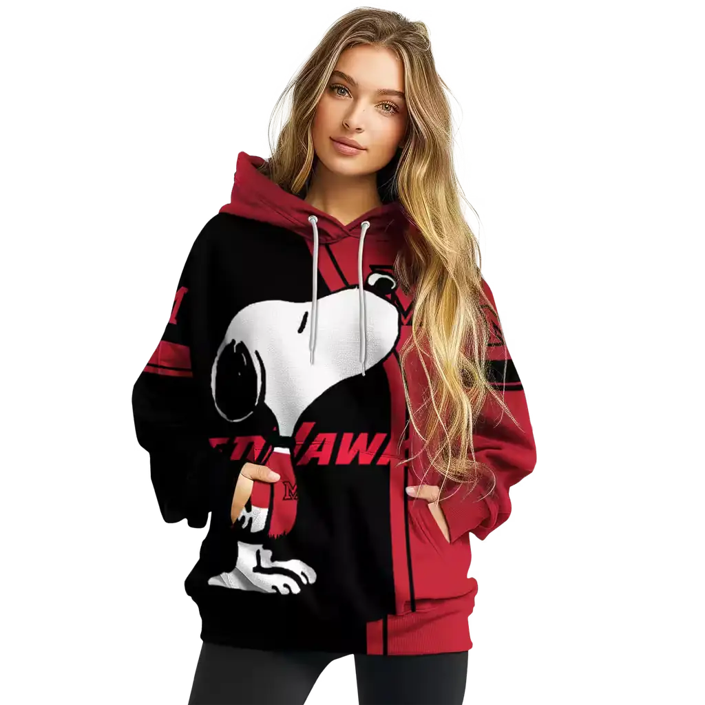 miami redhawks playful snoopy red hoodie high quality miami redhawks playful snoopy red hoodie high quality