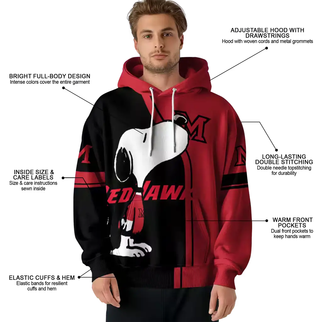 miami redhawks playful snoopy red hoodie latest model miami redhawks playful snoopy red hoodie latest model