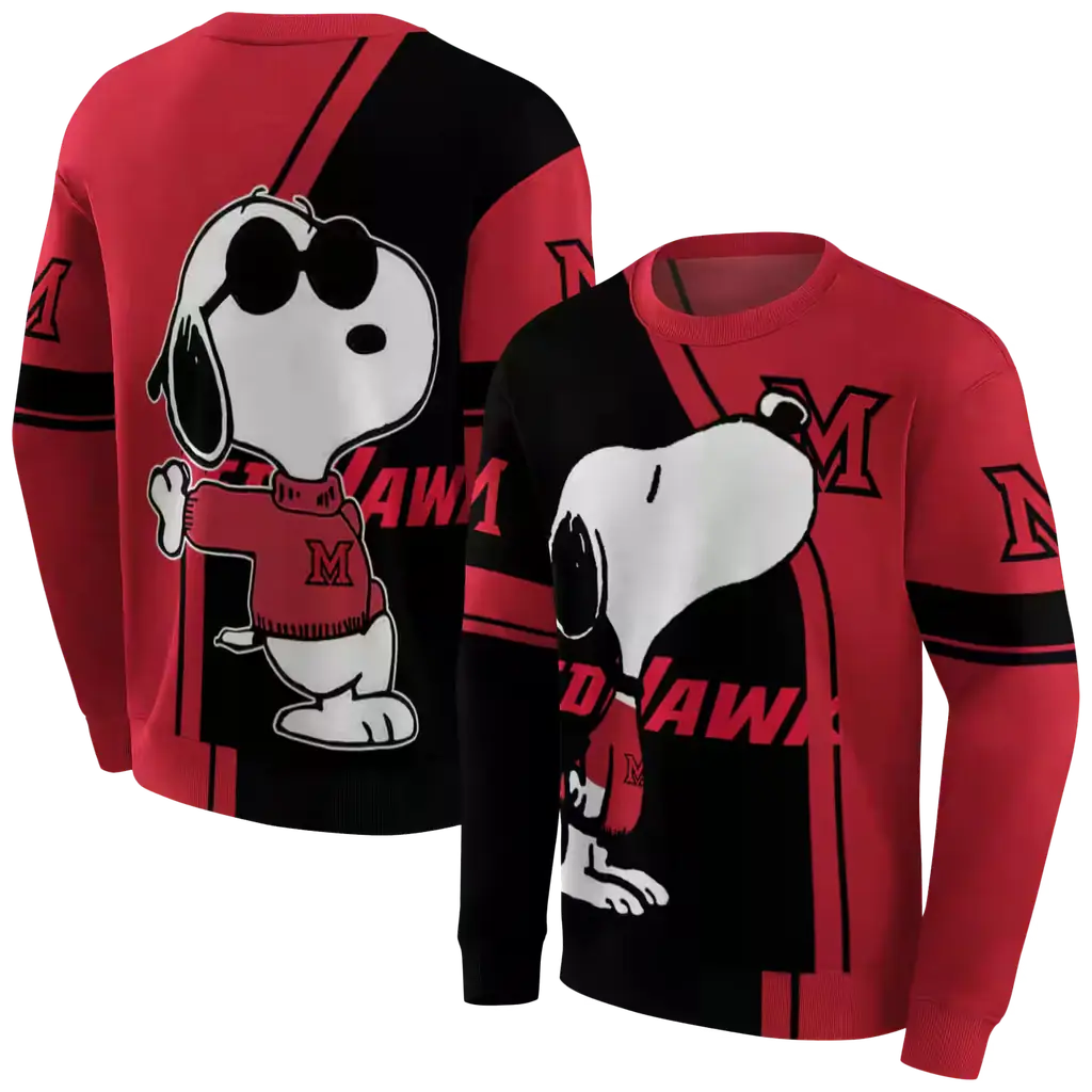 miami redhawks playful snoopy red hoodie premium grade miami redhawks playful snoopy red hoodie premium grade