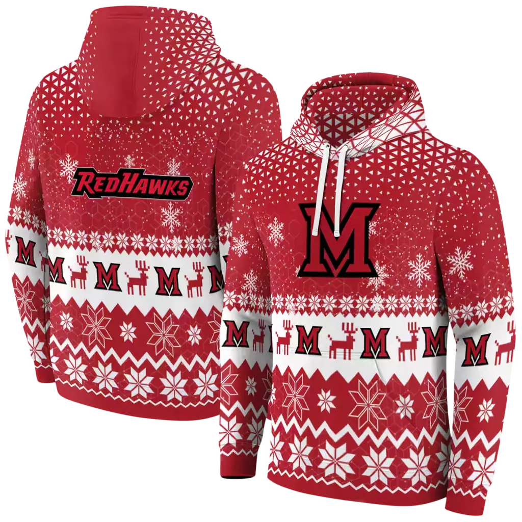 miami redhawks reindeer motif red hoodie fashion forward miami redhawks reindeer motif red hoodie fashion forward