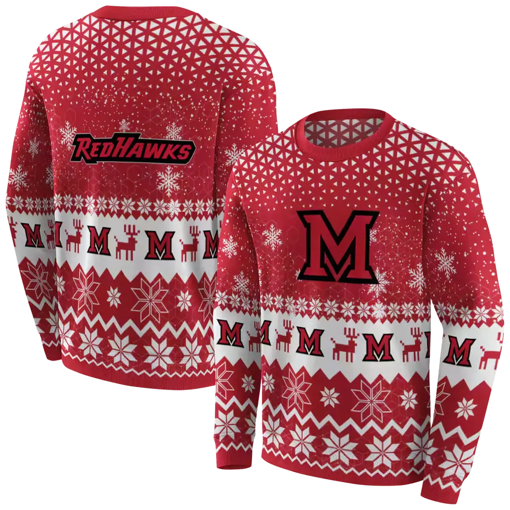 miami redhawks reindeer motif red hoodie premium grade miami redhawks reindeer motif red hoodie premium grade
