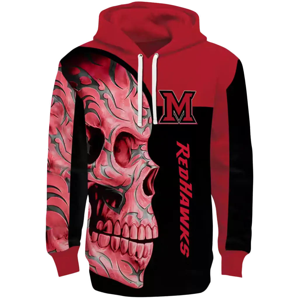 miami redhawks skull motif red black hoodie best selling miami redhawks skull motif red black hoodie best selling