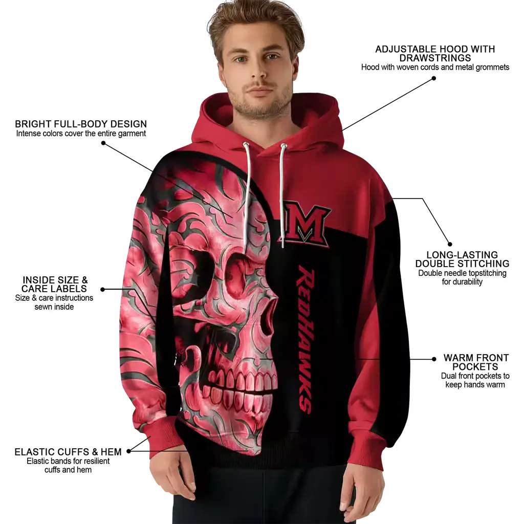 miami redhawks skull motif red black hoodie latest model miami redhawks skull motif red black hoodie latest model