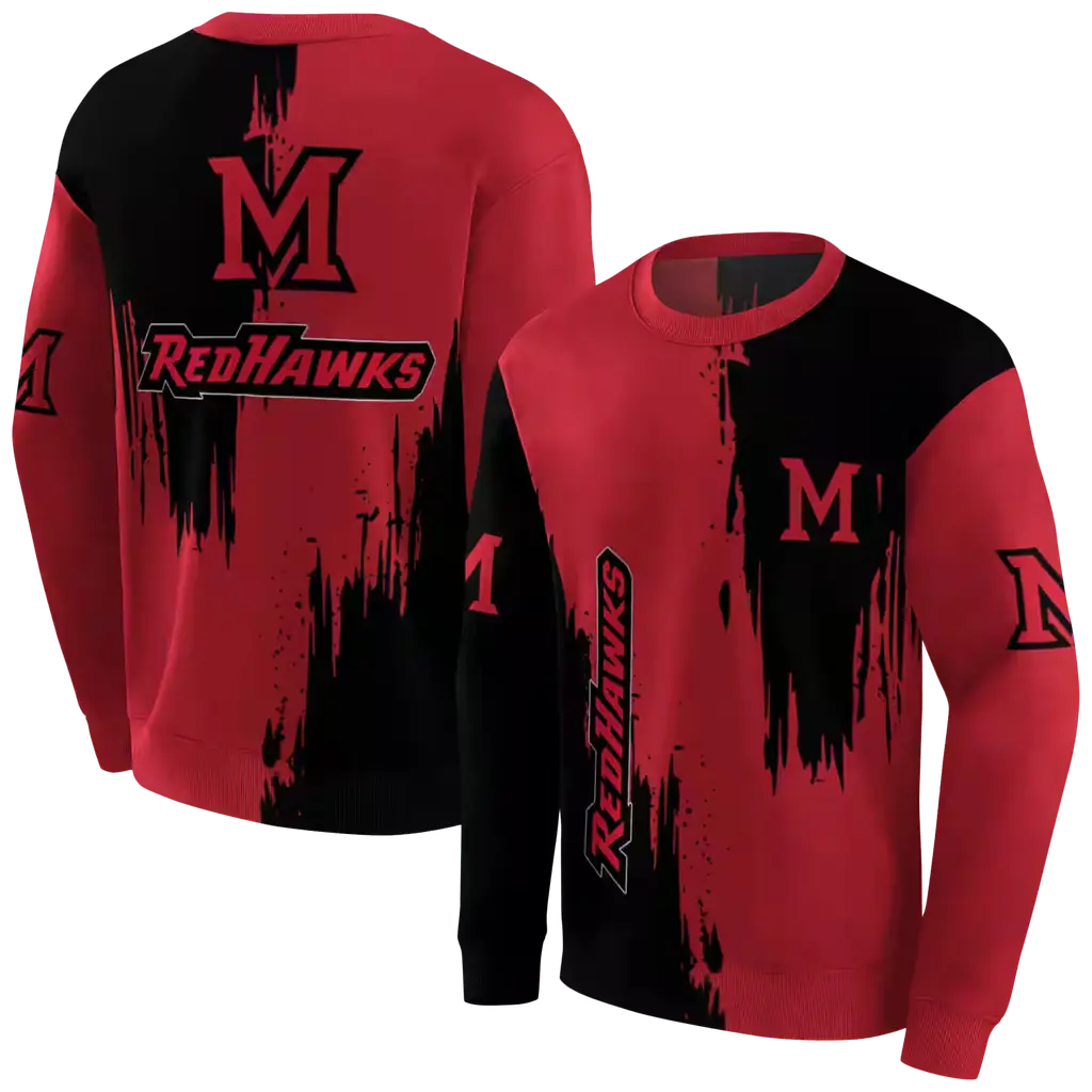 miami redhawks splatter effect red hoodie premium grade miami redhawks splatter effect red hoodie premium grade