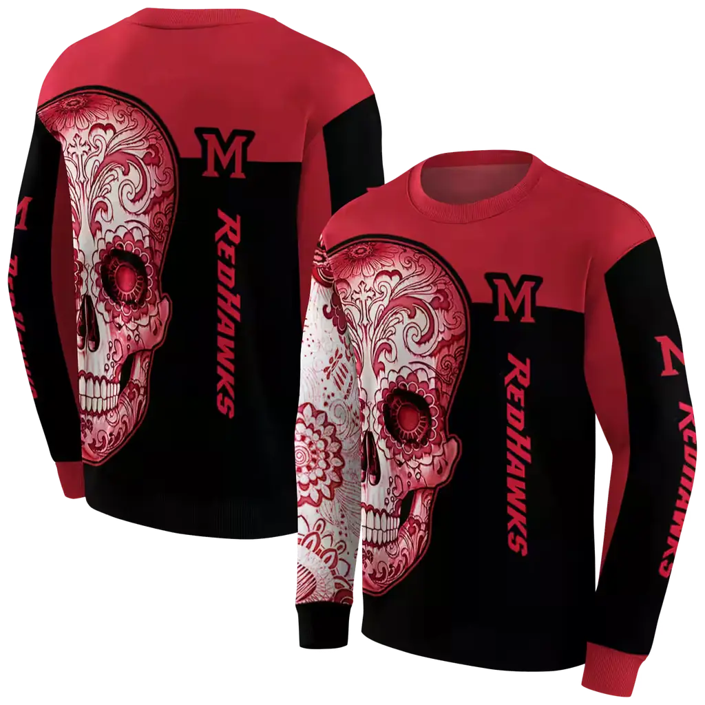 miami redhawks sugar skull red black hoodie premium grade miami redhawks sugar skull red black hoodie premium grade