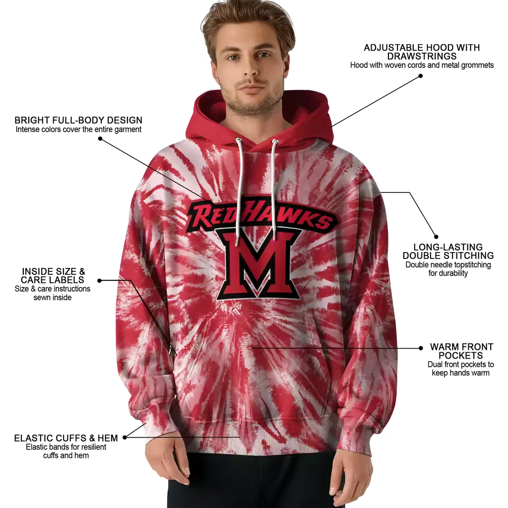 miami redhawks tie dye pattern red hoodie latest model miami redhawks tie dye pattern red hoodie latest model