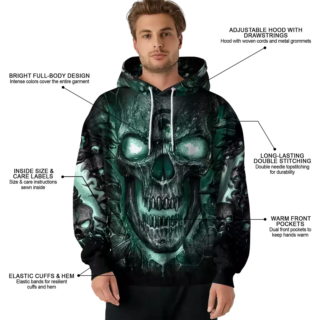 michigan state spartans demonic skull green black hoodie latest model michigan state spartans demonic skull green black hoodie latest model