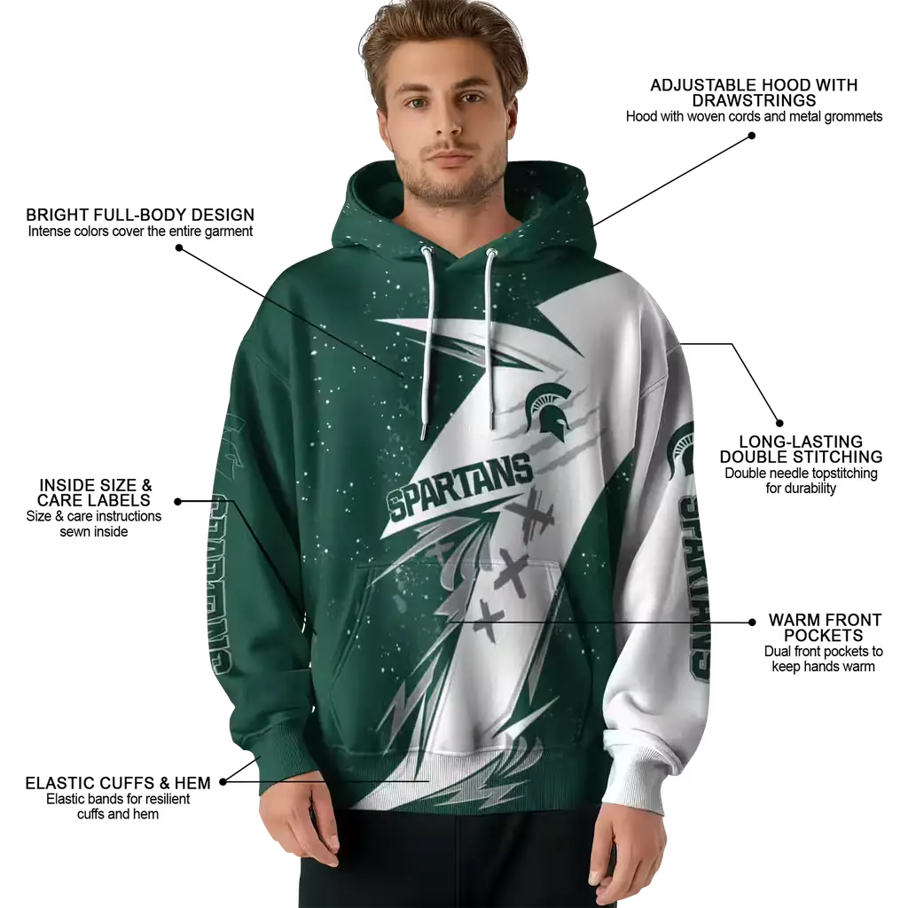 michigan state spartans dynamic slash green white hoodie latest model michigan state spartans dynamic slash green white hoodie latest model