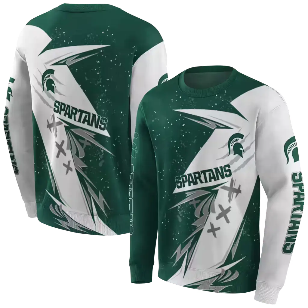 michigan state spartans dynamic slash green white hoodie premium grade michigan state spartans dynamic slash green white hoodie premium grade
