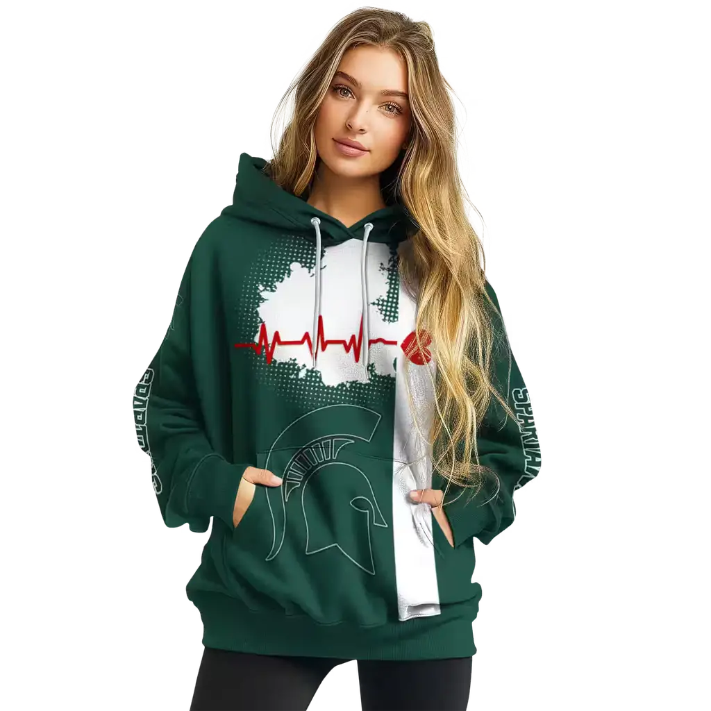 michigan state spartans football heartbeat green hoodie high quality michigan state spartans football heartbeat green hoodie high quality