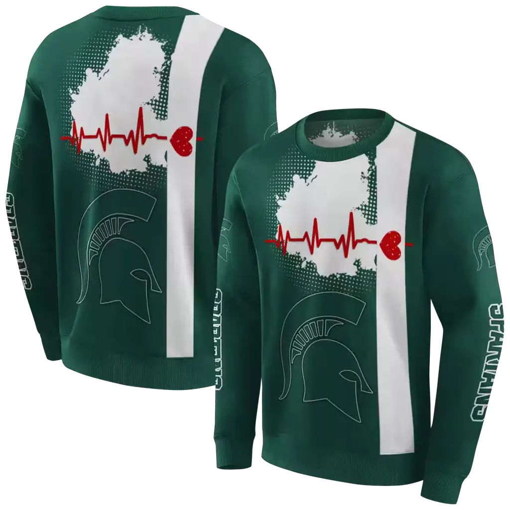 michigan state spartans football heartbeat green hoodie premium grade michigan state spartans football heartbeat green hoodie premium grade