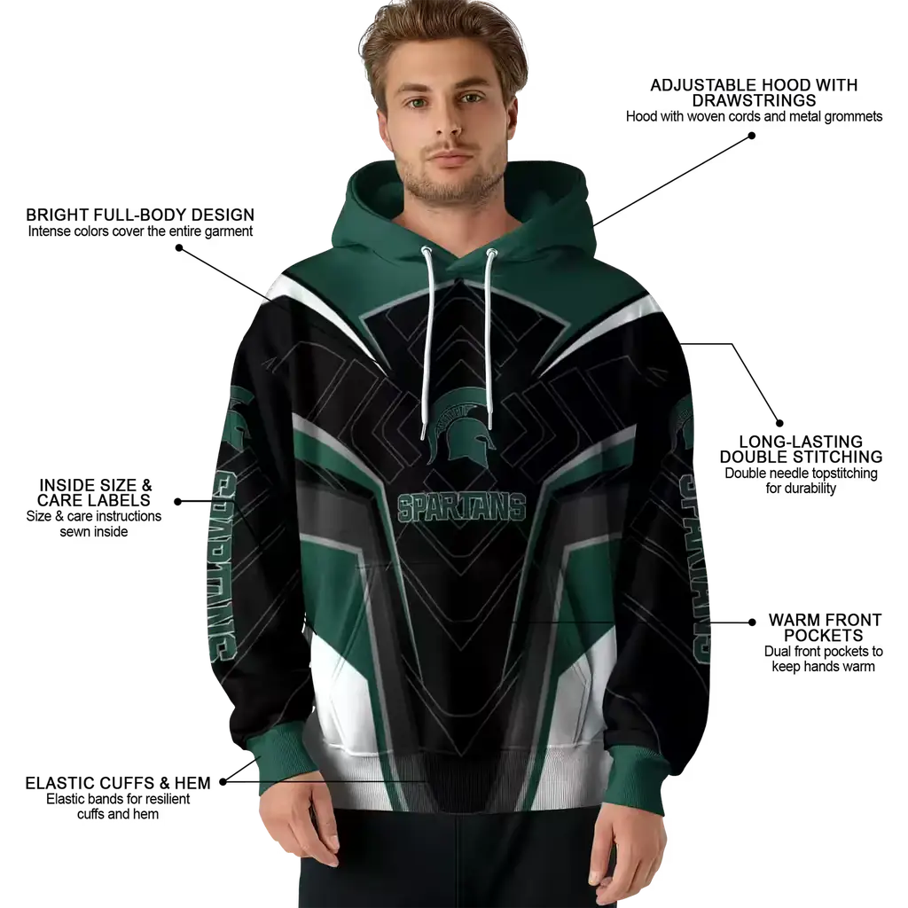 michigan state spartans futuristic pattern green black hoodie latest model michigan state spartans futuristic pattern green black hoodie latest model