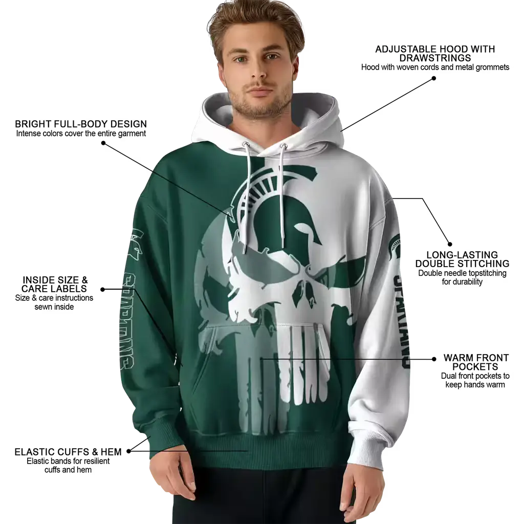 michigan state spartans graphic punisher green white hoodie latest model michigan state spartans graphic punisher green white hoodie latest model