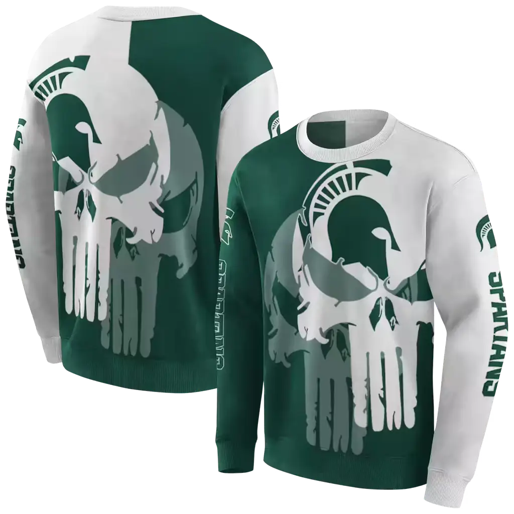 michigan state spartans graphic punisher green white hoodie premium grade michigan state spartans graphic punisher green white hoodie premium grade