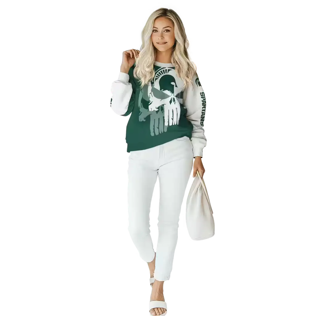michigan state spartans graphic punisher green white hoodie trendy michigan state spartans graphic punisher green white hoodie trendy