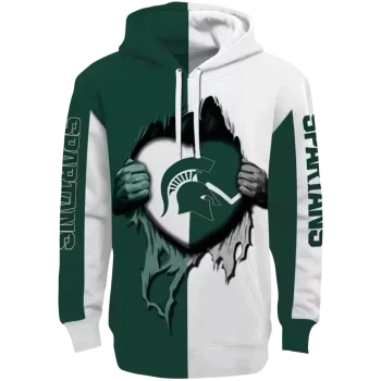 michigan state spartans heartbeat graphic green hoodie best selling
