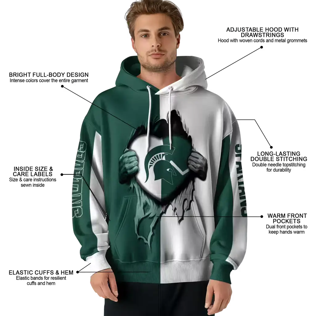 michigan state spartans heartbeat graphic green hoodie latest model michigan state spartans heartbeat graphic green hoodie latest model