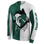 michigan state spartans heartbeat graphic green hoodie best selling