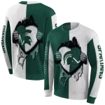 michigan state spartans heartbeat graphic green hoodie best selling