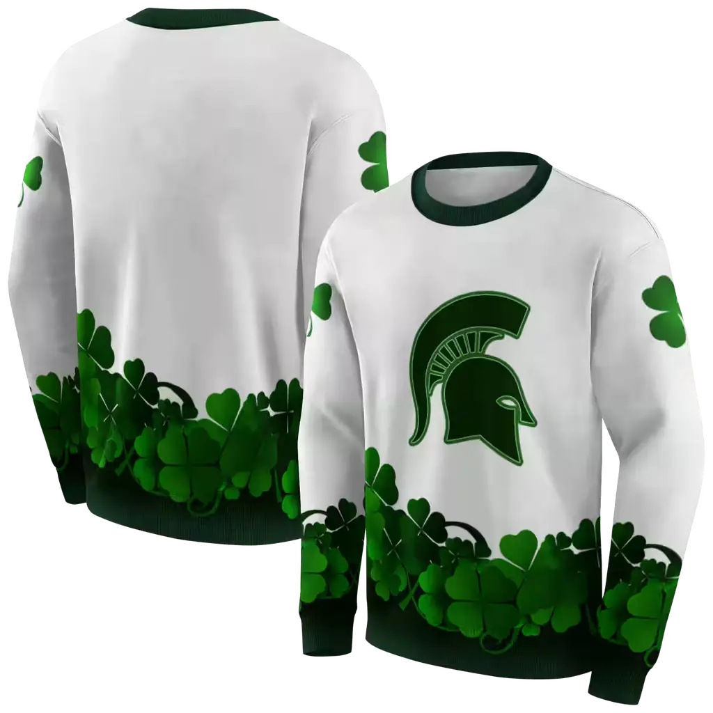 michigan state spartans lucky motif white green hoodie premium grade michigan state spartans lucky motif white green hoodie premium grade