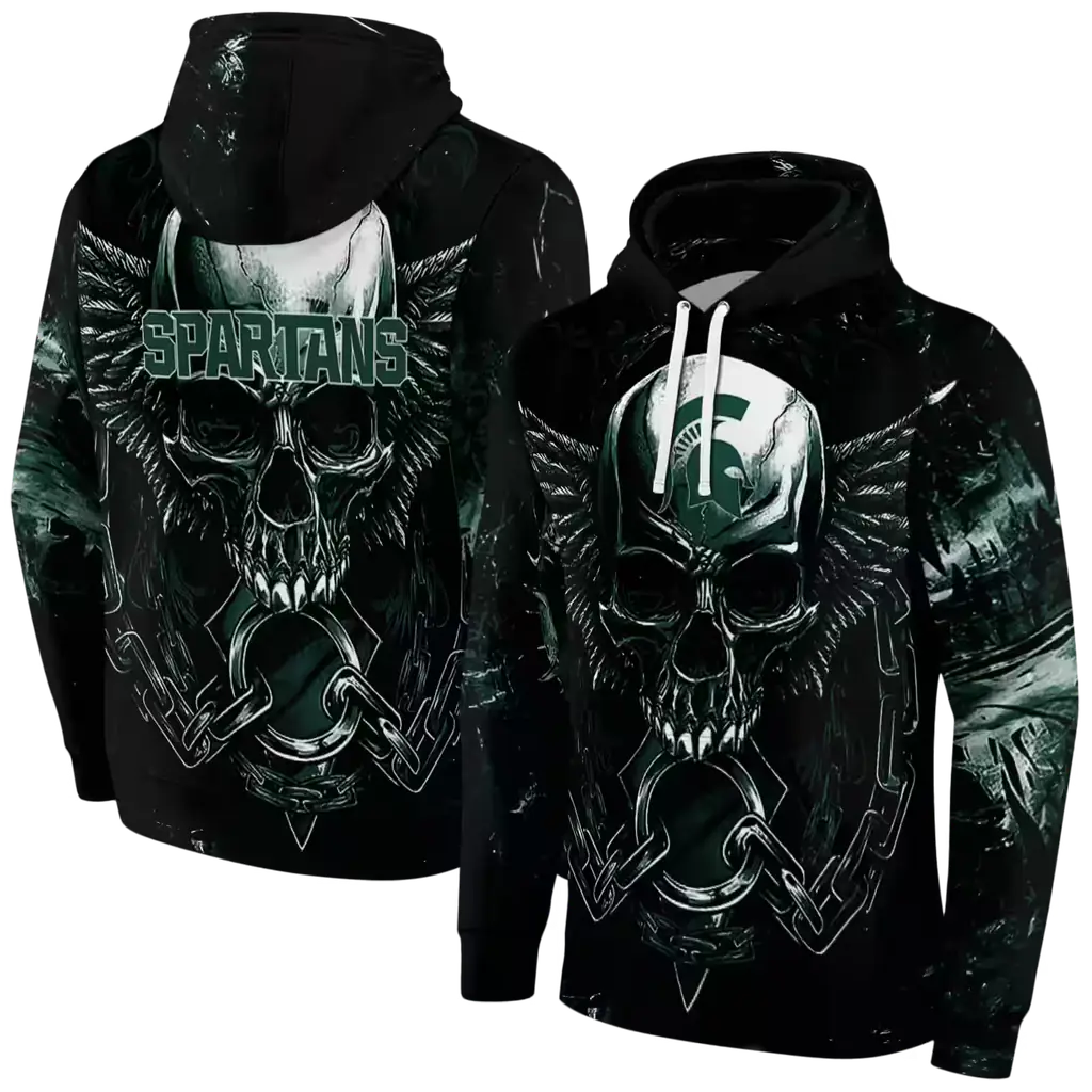 michigan state spartans skull artwork green black hoodie fashion forward michigan state spartans skull artwork green black hoodie fashion forward