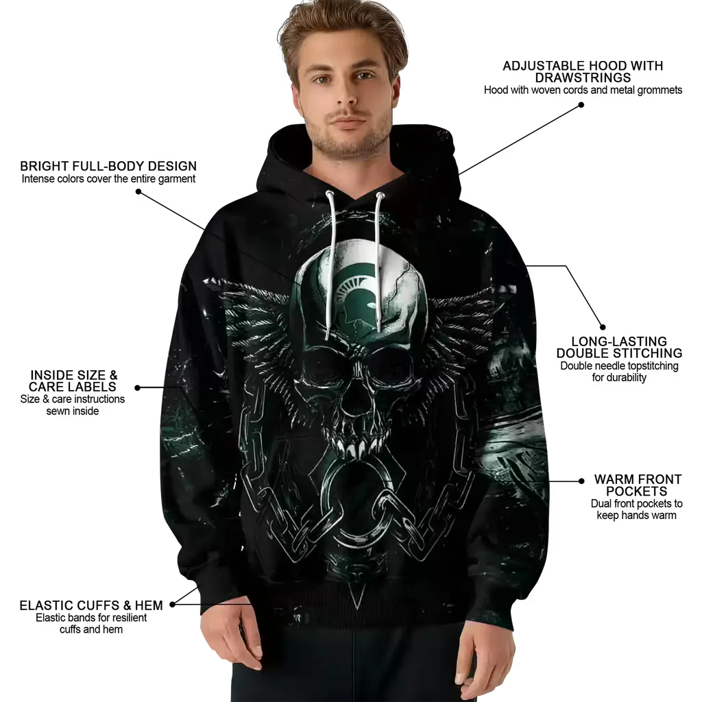 michigan state spartans skull artwork green black hoodie latest model michigan state spartans skull artwork green black hoodie latest model